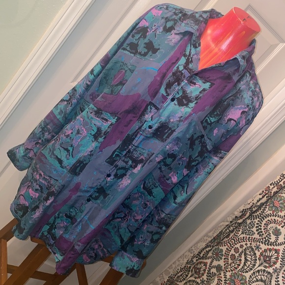 VINTAGE IN PRIVATE SILK Purple and Blue Casual Button Down Shirt Blouse - Picture 3 of 7